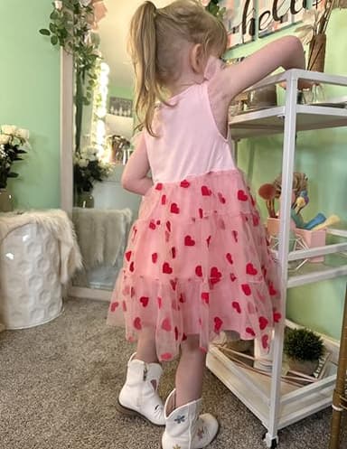 Arshiner Toddler Tulle Dress Little Girls Pink Heart Tutu Dresses Ruffle Tiered Swing Twirly Summer Sundress Size 6 - Image 5