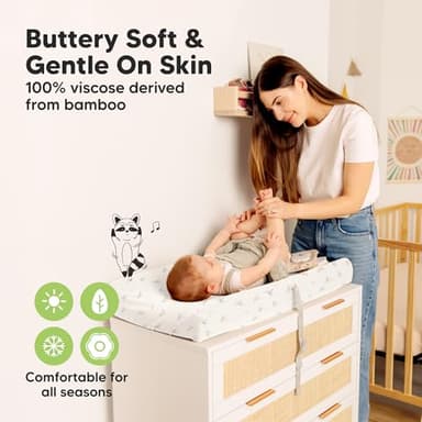 2-Pack Baby Changing Pad Covers for Girl, Boy, Neutral - Soft Viscose Derived from Bamboo Changing Table Pad Cover Sheets, Baby Nursery Diaper Changing Pad Cover, Contour Changing Pad Liner (Meadow) - Image 3