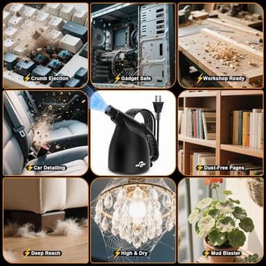 SIN SHINE Compressed Air Duster-110000RPM Super Power Electric Air Duster for Cleaning Dust, Hairs, Crumbs, Scraps for Laptop, Computer, Replaces Compressed Air Cans & Canned Air (Jet-Black - Image 6