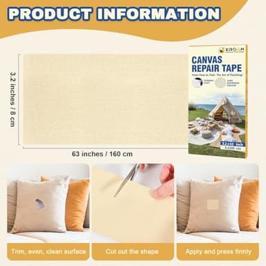 Xroam Canvas Repair Tape, 3.2 x 63 Inch Waterproof Heavy Duty Fabric Tape for Furniture, Self Adhesive Canvas Repair Patches for Boat Covers, Sofas, Tents, Louge Chairs, Canopy, Awning Black - Image 2