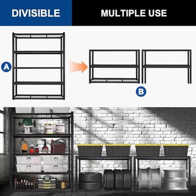 BILT HARD 48" W Garage Shelving 3000 LBS, 72" H x 18" D Storage Shelves, 5-Tier Industrial Heavy Duty Storage Shelves, Steel Shelving with Adjustable Rack, Black - Image 4