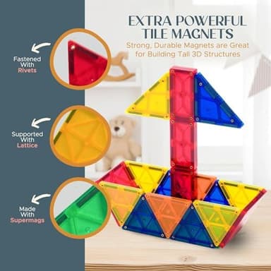 Playmags Magnetic Tiles for Kids – 100pcs Magnet Building Set for Toddlers Ages 1-5 | Stem Montessori Toy for 2 3 4 Year Old Boys & Girls | Toys for Toddlers, Preschool & Middle School Children - Image 6