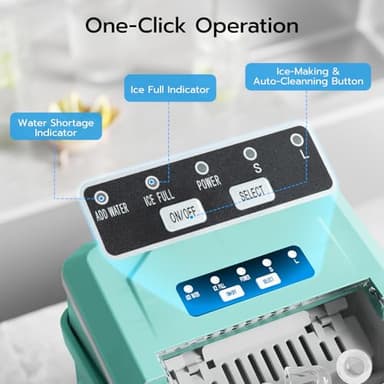 ZAFRO Countertop Ice Maker, 26.5Lbs/24H, 9 Bullet Cubes in 6 Mins, Self-Cleaning Portable Ice Machine with 2 Ice Sizes (S/L), Quiet Compact Design, Double Handles, for Home, Party, RV, Camping, Green - Image 3
