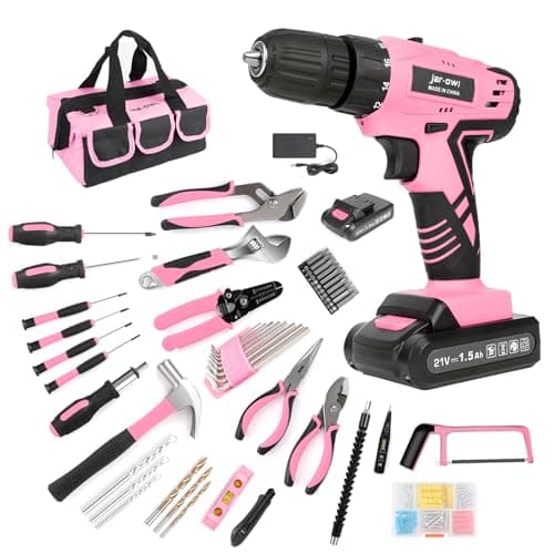 Pink 21V Cordless Drill Set for Women,Power Cordless Drill with Battery and Charger,Lightweight Complete Womens Tool Kit for House,Pink Tools Set with Electric Drill Driver for Home Office Repair - Image 1