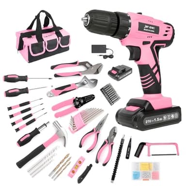 Pink 21V Cordless Drill Set for Women,Power Cordless Drill with Battery and Charger,Lightweight Complete Womens Tool Kit for House,Pink Tools Set with Electric Drill Driver for Home Office Repair - Image 1