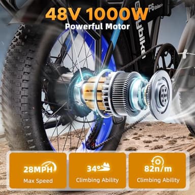 Kebiko 1000W Folding Electric Bike,48V 20AH Removable Battery E Bike,30+MPH,80 Miles Max Range Electric Bike for Adults,20" Fat Tire Foldable ebike,Adult Electric Bicycle for Commute Beach Snow - Image 2