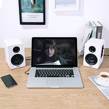 Sanyun SW208 3" Active Bluetooth 5.0 Bookshelf Speakers – 60W Carbon Fiber Speaker Unit - Built-in 24bit DAC Dynamic 3D Surround Sound 2.0 Computer PC Monitor Gaming (Pair, White) - Image 5
