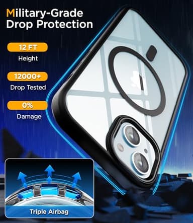 SUCGLES for iPhone 15 Case with MagSafe [Ultra Strong Magnetic] [12FT Military Drop Protection] [Shockproof Bumper] Slim Thin Mag Safe Phone Cover 6.1" for Apple iPhone15 (Black) - Image 3