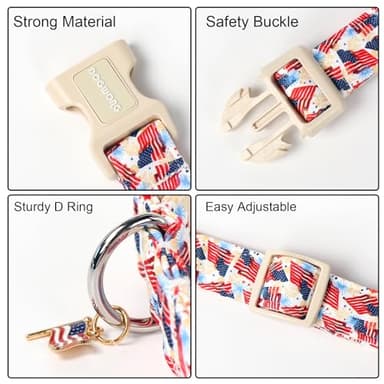 DOGWONG American Flag Dog Collar, Patriotic Independence Day Dog Collar Durable Soft Fabric Pet Dog Collars Boy Puppy Necklace for Small Medium Large Dogs - Image 3