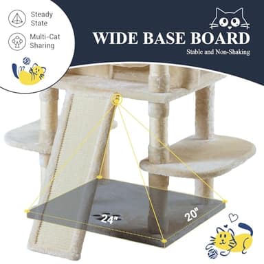 Allewie 68 Inches Cat Tree/House and Towers for Big Feline/Scratching Post/Multi-Level Large Kitty Climbing Tree with Condo/Beige - Image 8