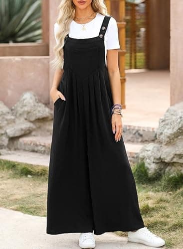 Dokotoo Womens Overalls Black Jumpsuits for Women Casual Loose Fit Solid Color Wide Leg One Piece Sleeveless Jumpsuit Adjustable Straps Long Pant Rompers with Pockets Medium - Image 4