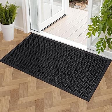 Mibao Front Door Mat, Heavy Duty Durable Welcome Mat for Outdoor Indoor, Dirt Trapper Waterproof Super Absorbent Door Mat for Entryway Outside Patio Porch, 47" x 24", Black - Image 1