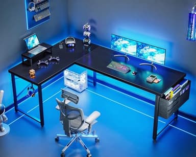 ODK L Shaped Desk, 66" Computer Corner Desk, Gaming Desk, Home Office Writing Desk with Monitor Shelf, Space-Saving Workstation Desk, Modern Simple Wooden Table, Easy to Assemble, Black - Image 5