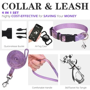 EXPAWLORER Classic Plaid Puppy Harness - Small Dog Harness and Leash Set - Dog Collar and Leash Set with AirTag Holder, Soft Padded Step in Dog Vest Harness No Pull Reflective for Outdoor, Purple M - Image 4