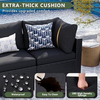 Aoxun 8 Piece Patio Furniture Set with 44” Fire Pit Table Wicker Patio Sectional Sofa Set Outdoor Seating Furniture with Thickened Cushion, Black - Image 4