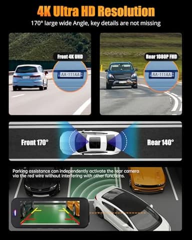 Dash Cam Front and Rear, 4K+1080P Dual Dash Camera for Cars with 5G WiFi, Built-in 32GB Card, Night Vision, G-Sensor, 24H Parking Mode - Image 2