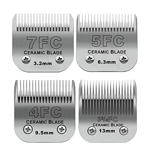 Size 7FC/5FC/4FC/3FC Detachable Pet Dog Grooming Clipper Ceramic Blades Set,Compatible with Andis,Oster A5,Wahl KM10 Series Clippers,Cut Length 1/8"(3.2mm) to 1/2"(13mm),4 Pack - Image 1