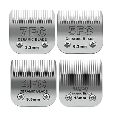 Size 7FC/5FC/4FC/3FC Detachable Pet Dog Grooming Clipper Ceramic Blades Set,Compatible with Andis,Oster A5,Wahl KM10 Series Clippers,Cut Length 1/8"(3.2mm) to 1/2"(13mm),4 Pack - Image 1