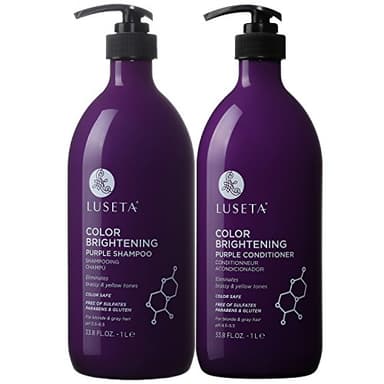 L LUSETA Color Brightening Purple Shampoo and Conditioner Set for Blonde and Gray Hair, Infused with Cocos Nucifera Oil to Help Nourish, Moisturize and Condition Hair, 2x33.8oz - Image 1