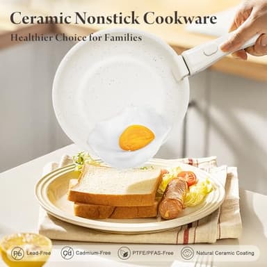 Bazova 22-Piece Pots and Pans Set Non Stick with Removable Handles, Ceramic Cookware Set, Large-Capacity & Non Toxic, Induction & RV Compatible, Dishwasher Safe, PFAS/PTFE/PFOA Free, White - Image 5