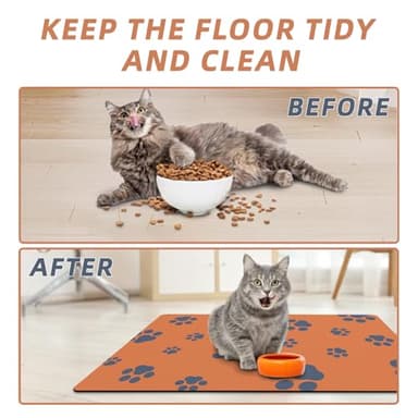 18"×30" Dog Food Mat-Absorbent Dog Mat for Food and Water, No Stains Quick Dry Cat Dog Food Bowl Mat Non Skid Dog Feeding Mat with Footprints for Messy Drinkers Orange - Image 4