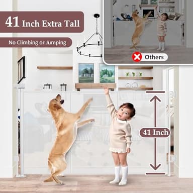 Reinforced 41 Inch Extra Tall Pet Gate 55 Inch Wide Retractable Baby Gates with Support Rods – Prevents Crawling Under, Outdoor Tall Baby Gates for Dogs Indoor Dog Gates for Doorways, White - Image 3