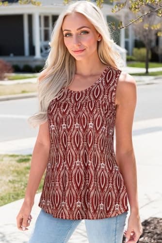 Plus Size Tops for Women Tank Tops 2024 Trendy Casual Flowy Blouse Tunic(Red Semicircle Pattern,XXL) - Image 2