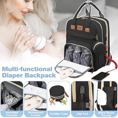 JSTPRO Diaper Bag Backpack, Large Diaper Bag with Changing Station, Baby Bag, New Mom Gifts, Lightweight Waterproof Unisex Diaper Bag with Insulated Pockets and USB Charging Port, Black - Image 5