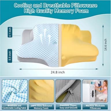 Cervical Pillow for Neck Pain Relief - Ergonomic Pillow for Sleeping Side Sleeper Pillow for Adults, Contour Neck Pillow Cooling Memory Foam Pillows, Orthopedic Bed Pillow for Back Stomach Sleepers - Image 5
