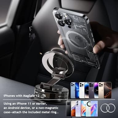 NZKEEYZI Phone Holders for Your car, Compatible with MagSafe, Ultra Vacuum Suction Cup Mount, 360° Rotation, Car Phone Holder Compatible with All Models, Carbon Fiber Coffee - Image 6