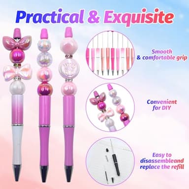 DASTTUIS 300 Pieces DIY Beadable Pen Kit – 100 Plastic Ballpoint Pens with Refills & Bags – School Supplies, Office Accessories & Decorative Items for Students & Teachers (Pink) - Image 4