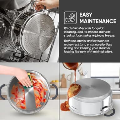 SUNHOUSE - 5.5 Quart Steamer Pots With Lid 2-Tier Multipurpose Stainless Steel Steaming Pot Cookware With Handle For Vegetable, Dumpling, Sauce, Food - Triple Bottom, Measurement Line - Image 7