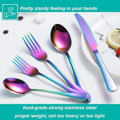 40 Pcs Rainbow Silverware Set for 8, Food Grade Stainless Steel Flatware Set, Eating Utensils Sets Include Fork/Knife/Spoon,Home Kitchen Tableware Set, Reusable Cutlery Set, Dishwasher Safe - Image 5