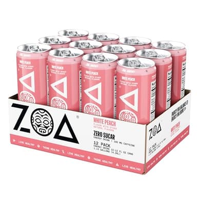 ZOA Zero Sugar Energy Drinks, White Peach - Sugar Free with Electrolytes, Healthy Vitamin C, Amino Acids, Essential B-Vitamins, and Caffeine from Green Tea - 12 Fl Oz (12-Pack) - Image 5