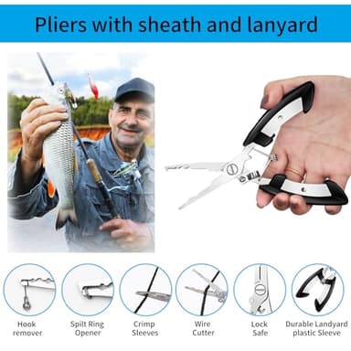 AOFUXTI Fishing Tool Kit - Fishing Pliers Kit, 112Pcs Fishing Gear and Equipment, with Fish Hook Remover, Fishing Scale, Fishing Scissors, Fish Lip Gripper, Fishing Lures, for Man and Women, Blue - Image 7