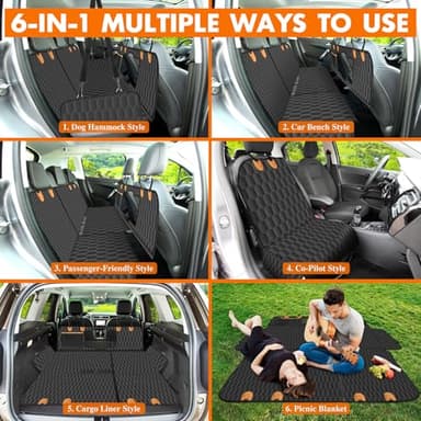 NECKORY Dog Back Seat Cover, Waterproof Scratch Proof Nonslip Dog Hammock for Car, Car Seat Cover for Back Seat with Sanitary Pad Mesh & Pocket for Cars SUVs and Trucks - S, Black/Orange - Image 6