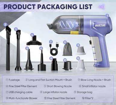 AUXTUR 3 in 1 Car Vacuum Cleaner High Power | Portable Cordless Handheld | 15000PA Brushless Motor | Super Suction Mini Vacuum With Super Endurance for Home - Image 6