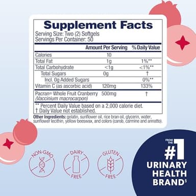 AZO Cranberry Supplement, Made with Concentrated Whole Fruit Cranberry Powder to Help Cleanse and Protect the Urinary Tract*, Sugar Free Cranberry Pills, Non-GMO, 100 Softgels - Image 2