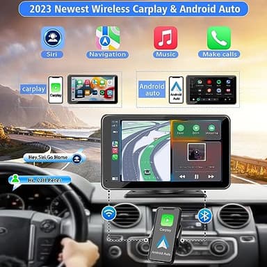 Portable Wireless with Apple CarPlay and Android Auto Screen for Car, 7" HD Touch Screen Car Stereo with Mirror Link, Bluetooth 5.2, Backup Camera, AUX,FM Transmitter for All Vehicle - Image 2