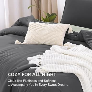 Litanika Oversized King Comforters Dark Grey Super King Size, 3 Pieces Lightweight Solid Bedding Comforter Set, All Season Fluffy Bed Set (120x120In Comforter & 2 Pillowcases) - Image 7