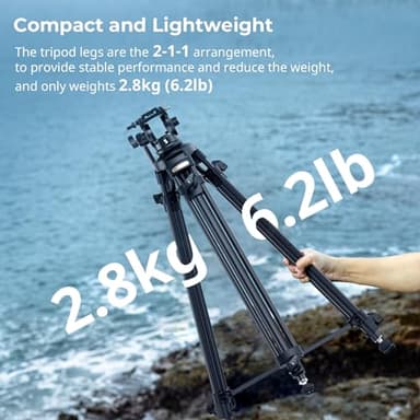 SmallRig AD-50 Lite Video Tripod, Heavy Duty Tripod with 360°Fluid Head, 62" Aluminum Alloy Travel Tripods with QR Plate, Lift Rope, Load up to 11lb for DSLR, Camcorder, Camera - Image 2