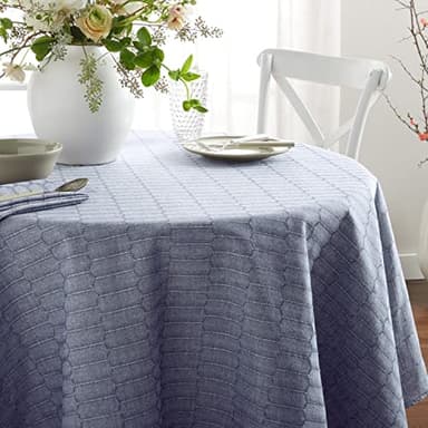 Martha Stewart Honeycomb Modern Farmhouse Tablecloth, Blue, 70" Round - Image 2