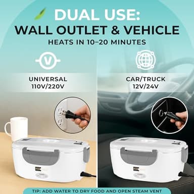 FORABEST Heated Lunch Box, 80W Electric Lunch Box for Adults, Portable Food Warmer with 1.5L Stainless Steel Container, Utensils, Carry Bag & Leakproof Lid, 12V/24V Car/Truck & 110/120V Home/Office - Image 2