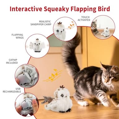 Gigwi Interactive Flapping Cat Toys Catnip, Electronic Flappy Toys Motion Activated, Automatic Cat Toys for Indoor Cats, USB Rechargeable Cat Enrichment Toy for Hunting and Kicker, Bird Prince - Image 2