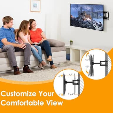 SweeEase 6 Arms TV Wall Mount for 26-65 inch, Full Motion Up Down Swivel Tilt Level Retractable TV Bracket for Flat Curved Max 110 lbs Max VESA 400x400mm, 8"-16" Wood Stud Articulating Wall Mount - Image 4