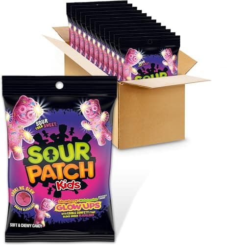 SOUR PATCH KIDS Glow Ups Strawberry-Watermelon Soft & Chewy Candy, Bulk Candy, 12-6.7 oz Bags - Image 1