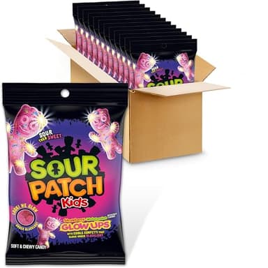 SOUR PATCH KIDS Glow Ups Strawberry-Watermelon Soft & Chewy Candy, Bulk Candy, 12-6.7 oz Bags - Image 1