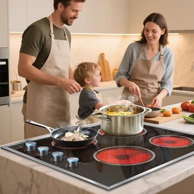 Pladeca 4 Burner Electric Cooktop, 24 Inch Electric Stove 6000W, 220V-240V Built-in Ceramic Stovetop with Knob Control, Child Lock, Timer Control, Residual Heat Indicator, Hard Wire(No Plug) - Image 3