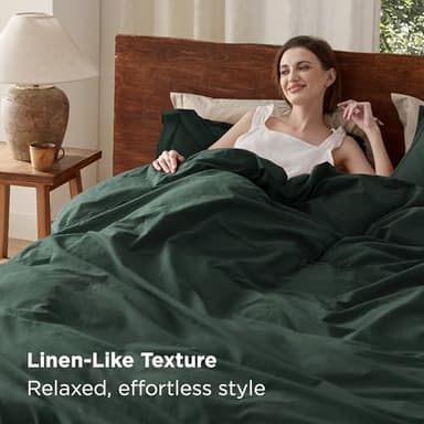 Bedsure 100% Washed Cotton Duvet Cover Queen Size - Forest Green Minimalist Cotton Duvet Cover Linen Like for All Seasons - GentleSoft™ Plain Simple Bedding (Forest Green, Queen, 90"x90") - Image 4