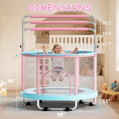 FitinOne 55" Toddler Mini Trampoline for Kids, Indoor Outdoor Toys with Swing, 440lbs Baby Kids Trampoline, Gymnastics Bar, Birthday Gifts for Boy Girl Age 1-8 - Image 5